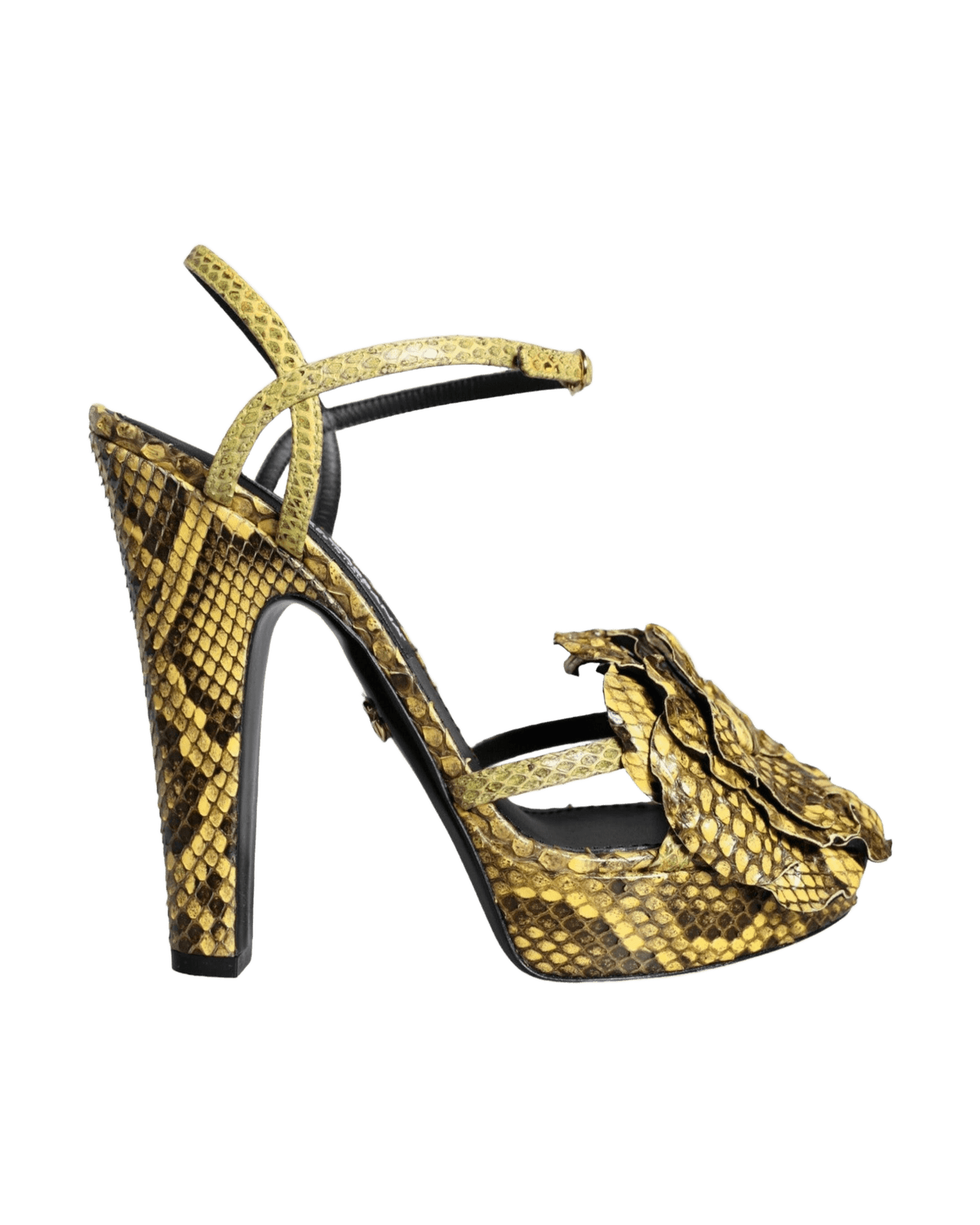 Dolce & Gabbana Yellow Exotic Leather Ankle Strap Heels Sandals Shoes Heels