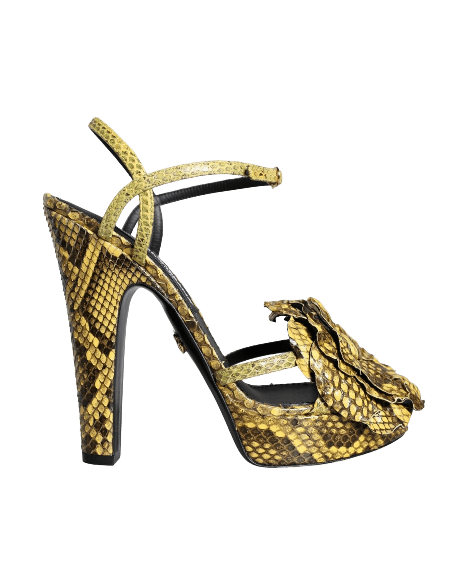 Dolce & Gabbana Yellow Exotic Leather Ankle Strap Heels Sandals Shoes Glam Steals
