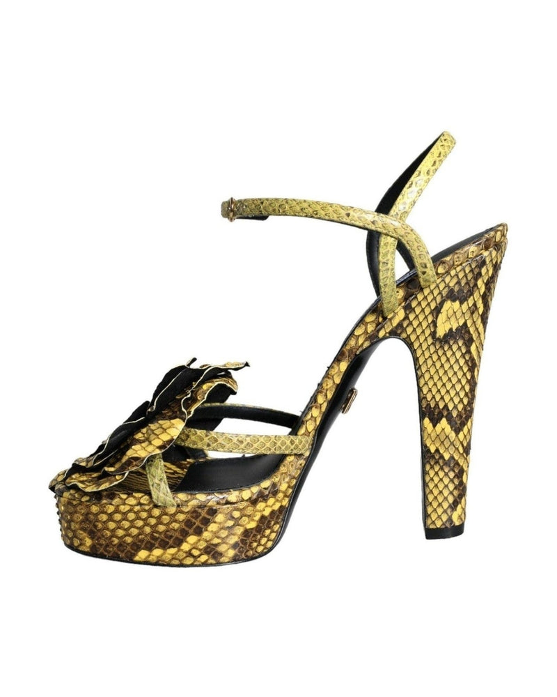 Dolce & Gabbana Yellow Exotic Leather Ankle Strap Heels Sandals Shoes Glam Steals