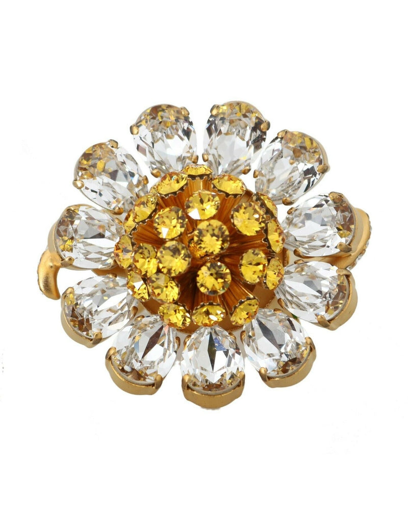 Dolce & Gabbana Yellow Gold Brass Crystal Flower Ring Glam Steals