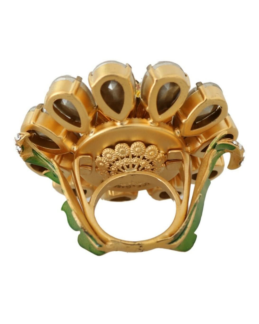 Dolce & Gabbana Yellow Gold Brass Crystal Flower Ring Glam Steals