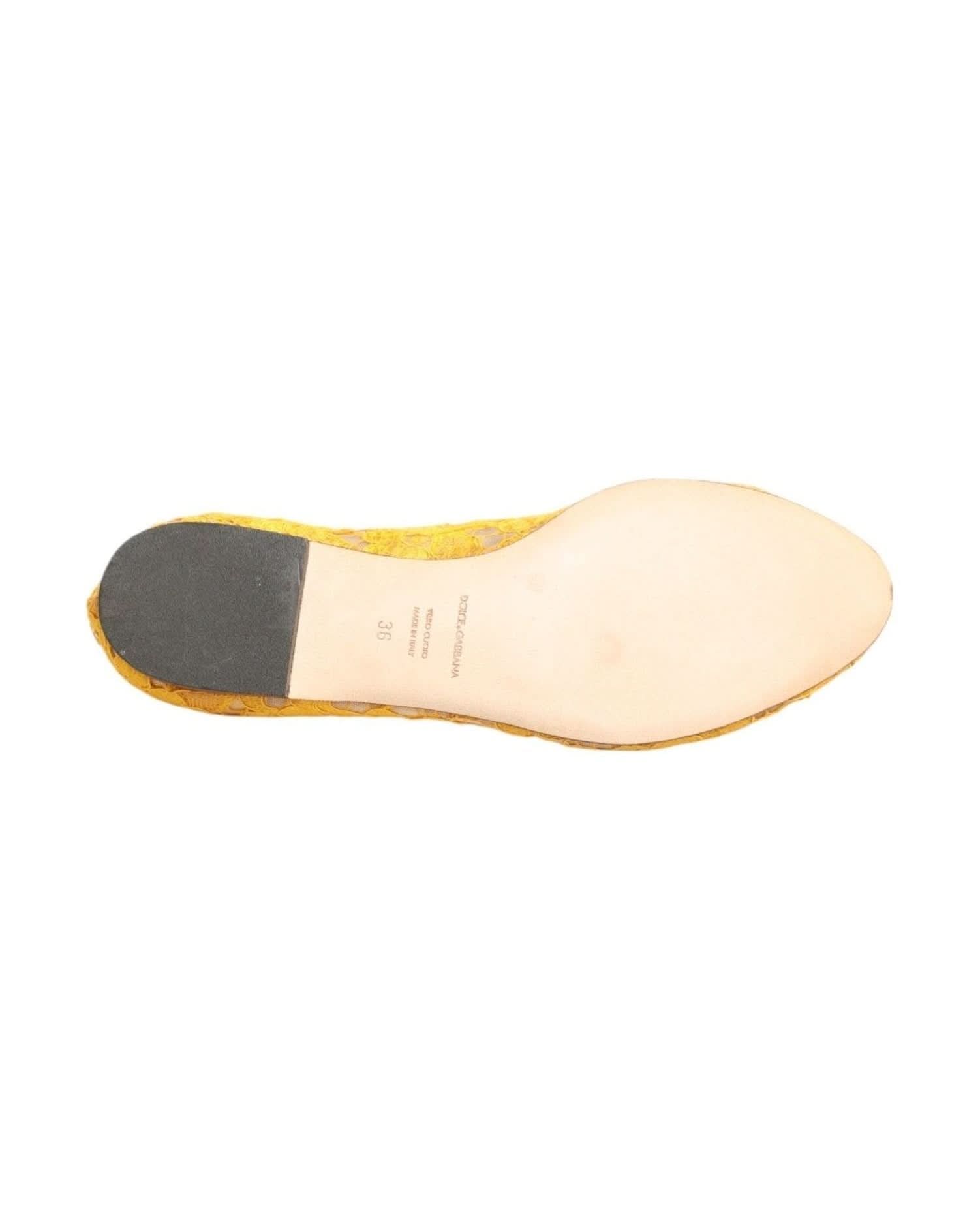 Dolce & Gabbana Yellow Lace Taormina Crystals Flats Shoes Shoes