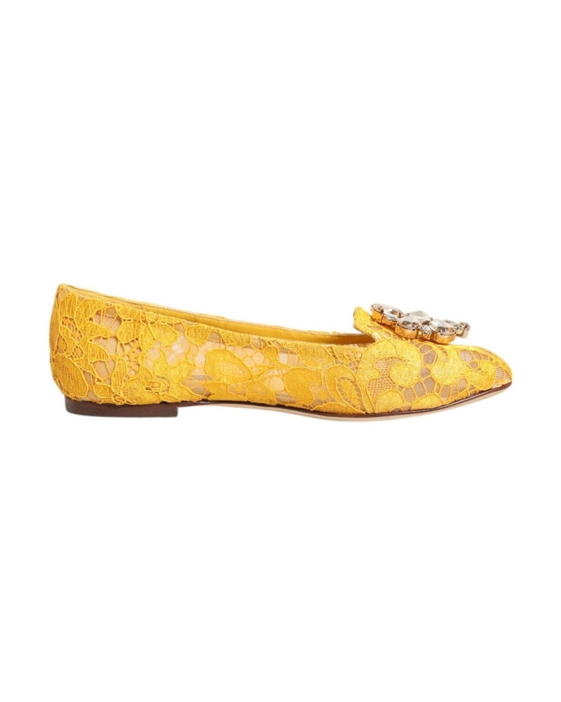 Dolce & Gabbana Yellow Lace Taormina Crystals Flats Shoes Shoes