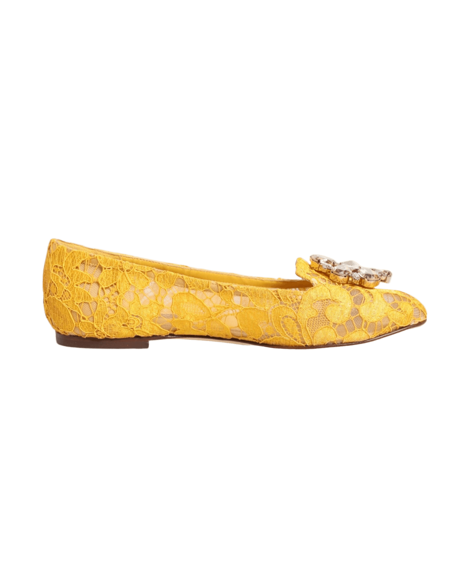 Dolce & Gabbana Yellow Lace Taormina Crystals Flats Shoes Glam Steals