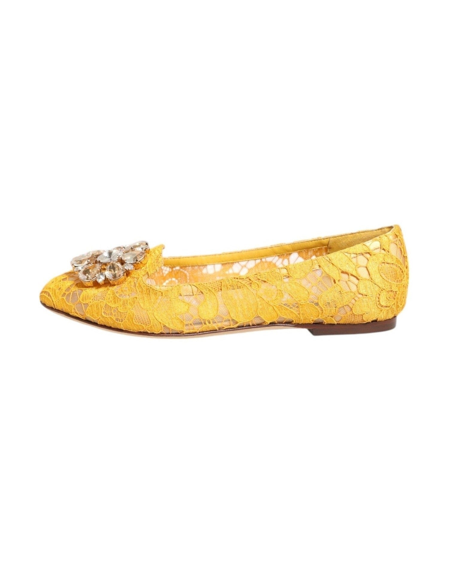 Dolce & Gabbana Yellow Lace Taormina Crystals Flats Shoes Glam Steals