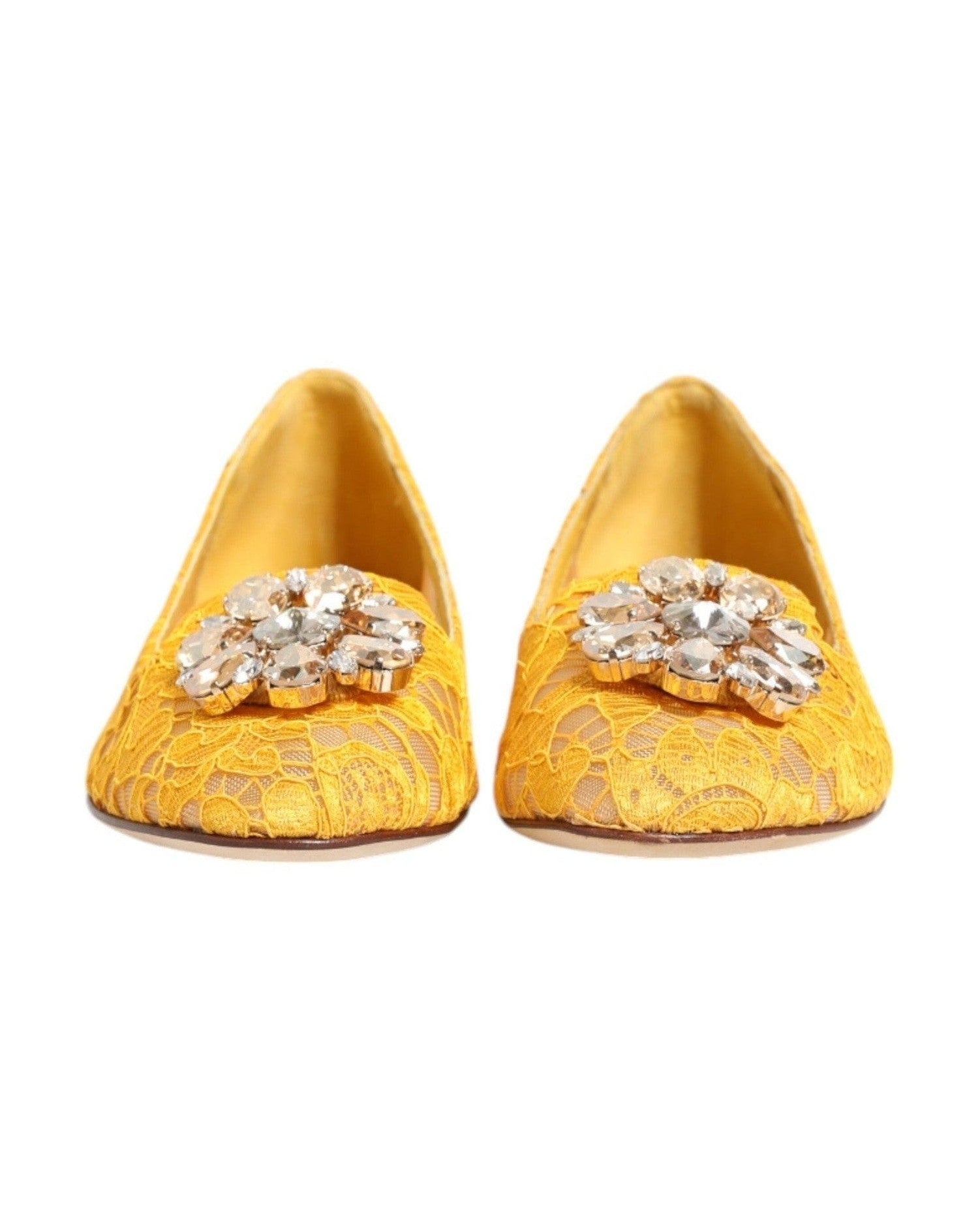Dolce & Gabbana Yellow Lace Taormina Crystals Flats Shoes Glam Steals