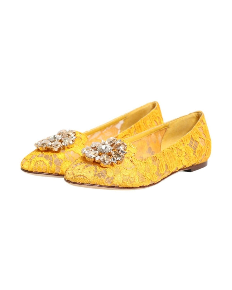 Dolce & Gabbana Yellow Lace Taormina Crystals Flats Shoes Glam Steals