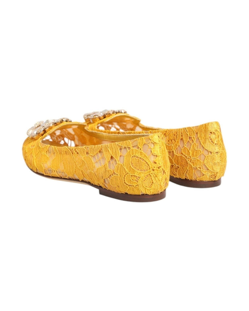 Dolce & Gabbana Yellow Lace Taormina Crystals Flats Shoes Glam Steals