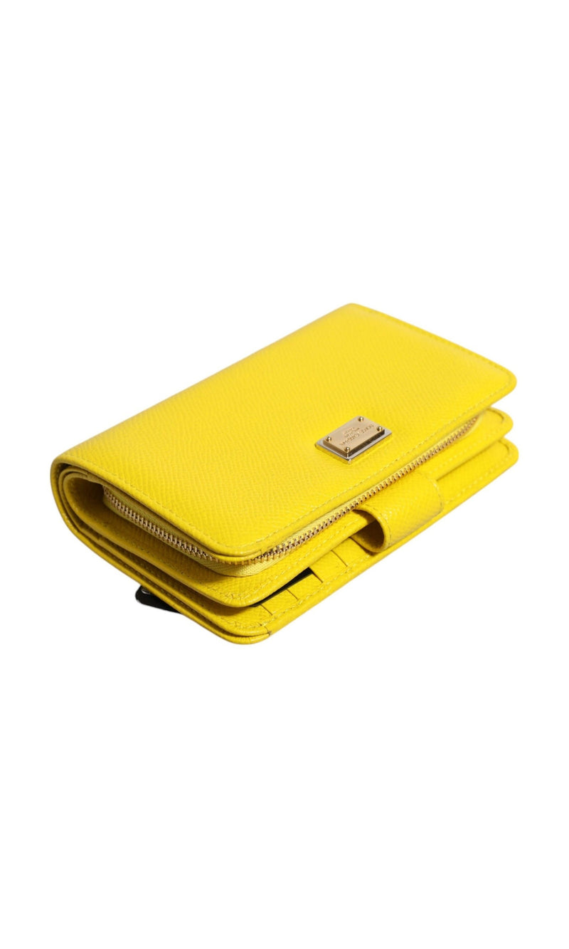 Dolce & Gabbana Yellow Leather Bifold Continental Clutch Wallet Glam Steals