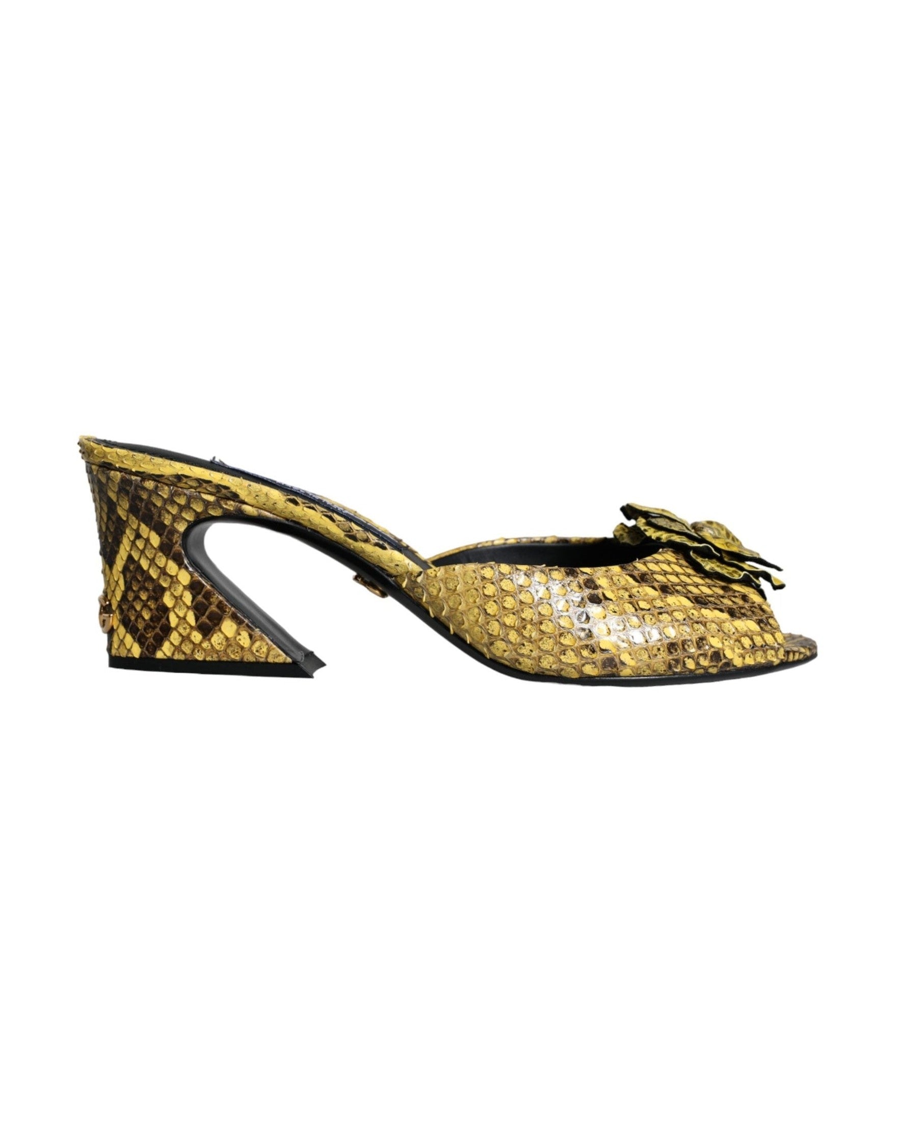 Dolce & Gabbana Yellow Leather Block Heels Slides Shoes Glam Steals