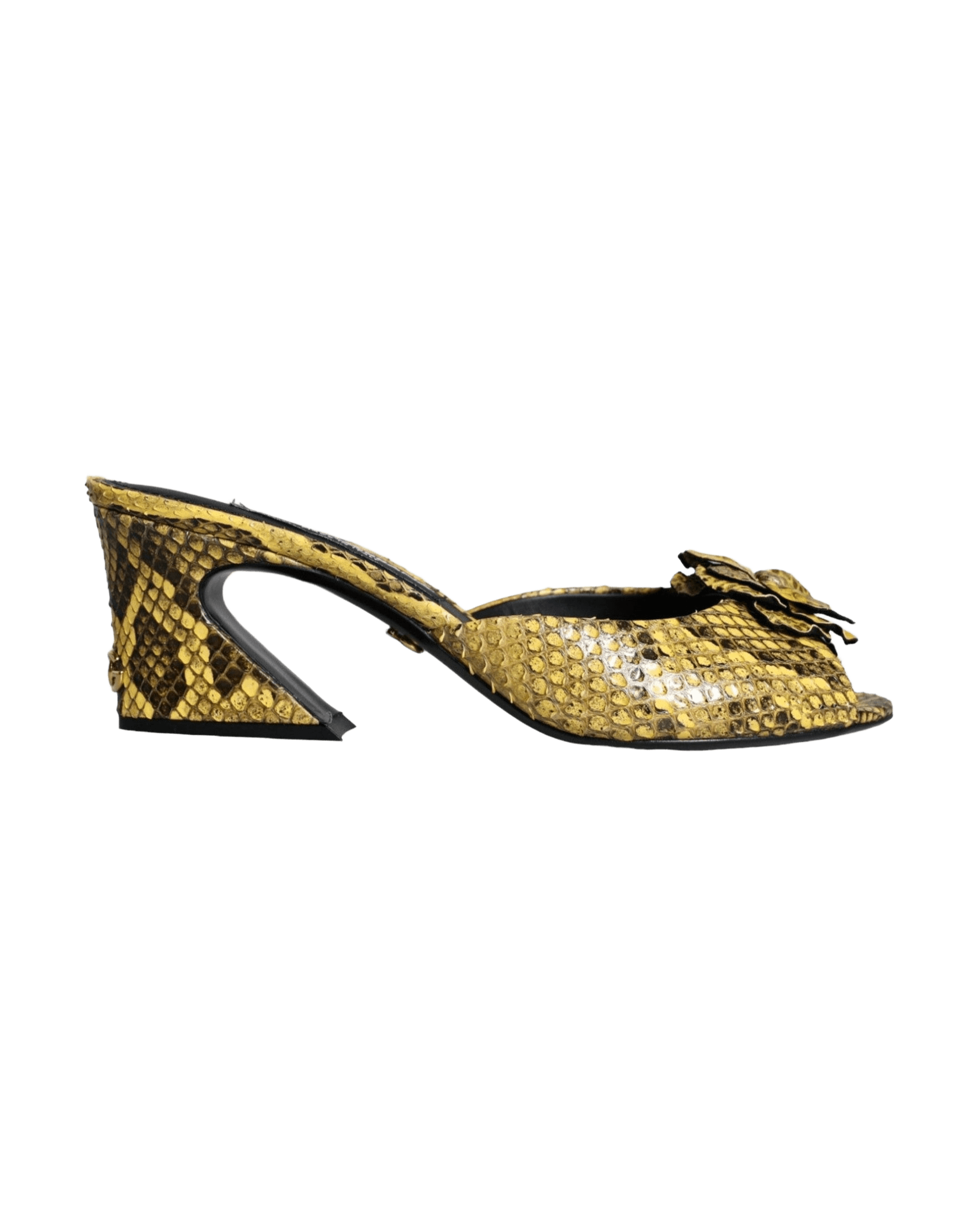 Dolce & Gabbana Yellow Leather Block Heels Slides Shoes Glam Steals