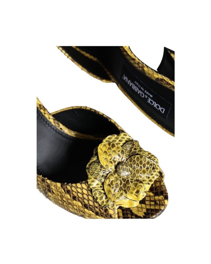 Dolce & Gabbana Yellow Leather Block Heels Slides Shoes Glam Steals