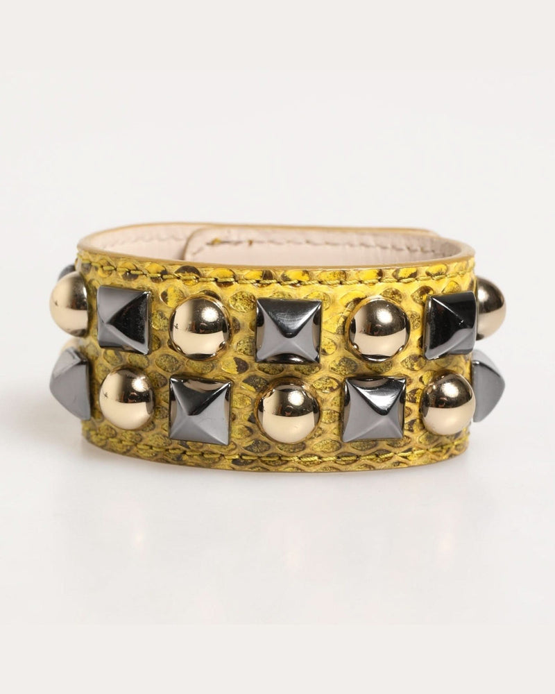 Dolce & Gabbana Yellow Leather Cuff Studded Embellished Bracelet 