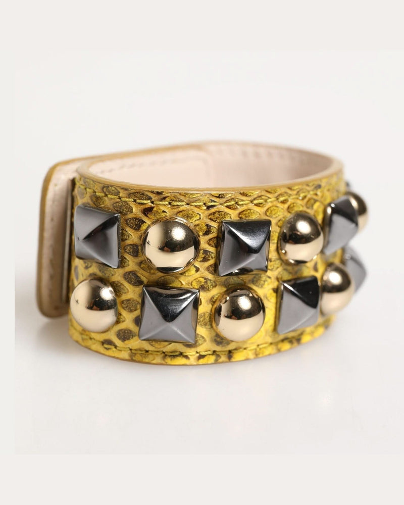 Dolce & Gabbana Yellow Leather Cuff Studded Embellished Bracelet 