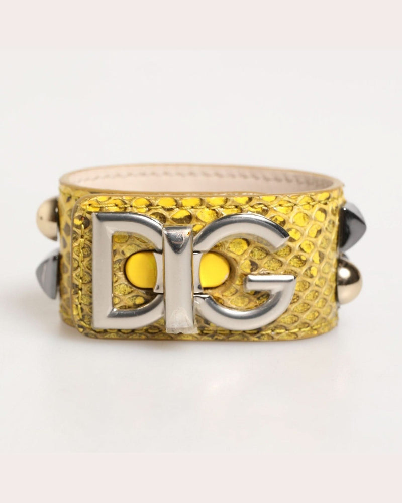 Dolce & Gabbana Yellow Leather Cuff Studded Embellished Bracelet 