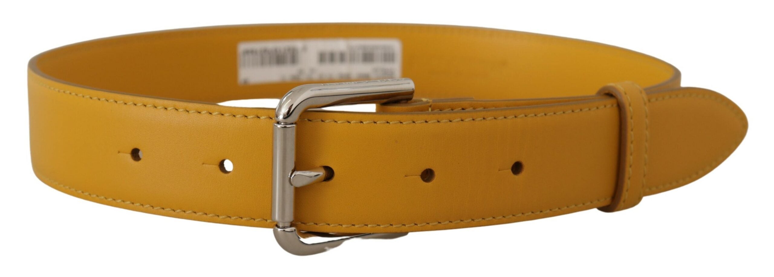 Dolce & Gabbana Yellow Leather Silver Tone Logo Metal Buckle Belt Glam Steals