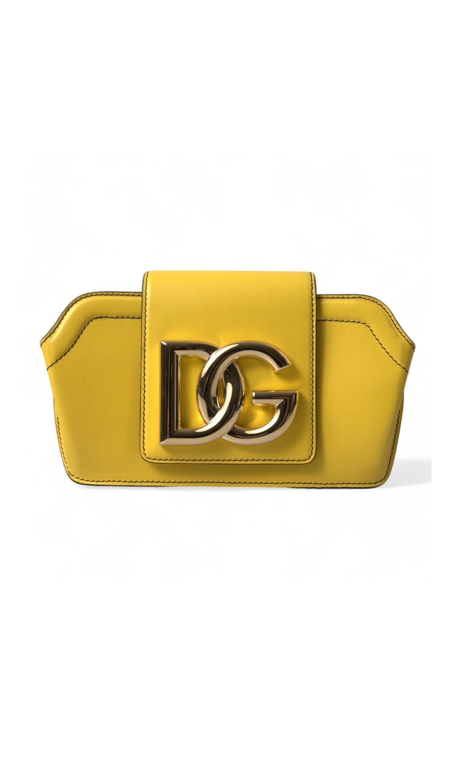 Dolce & Gabbana Yellow Leather Smooth Dg Logo Clutch Crossbody Case Bag Glam Steals