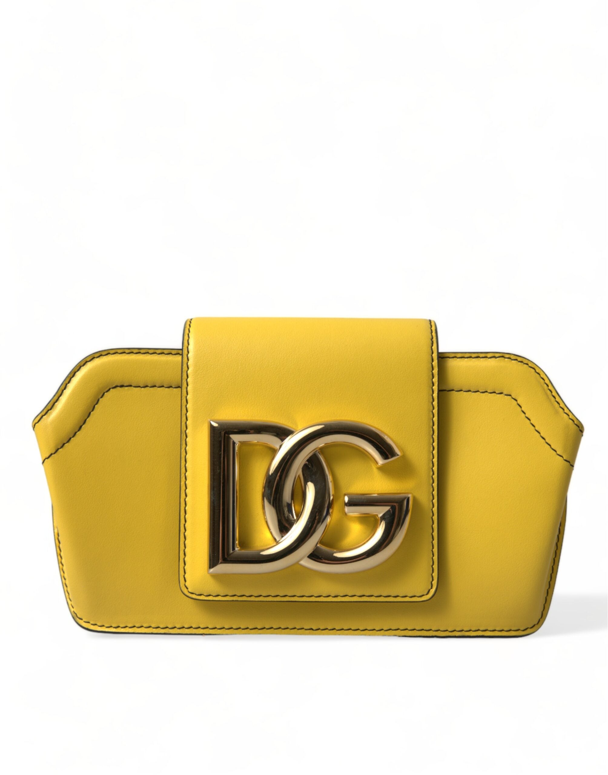 Dolce & Gabbana Yellow Leather Smooth Dg Logo Clutch Crossbody Case Bag Glam Steals