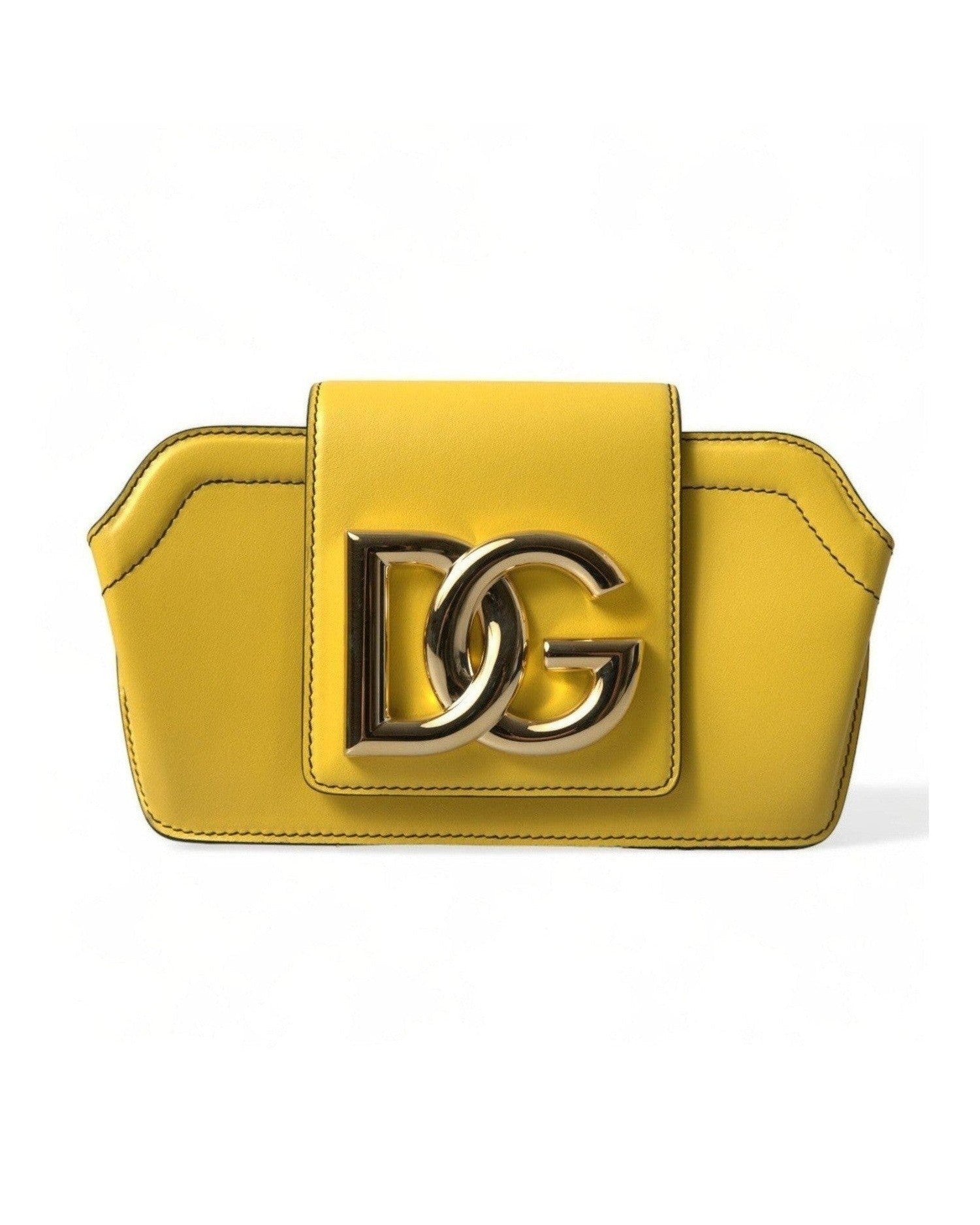 Dolce & Gabbana Yellow Leather Smooth Dg Logo Clutch Crossbody Case Bag