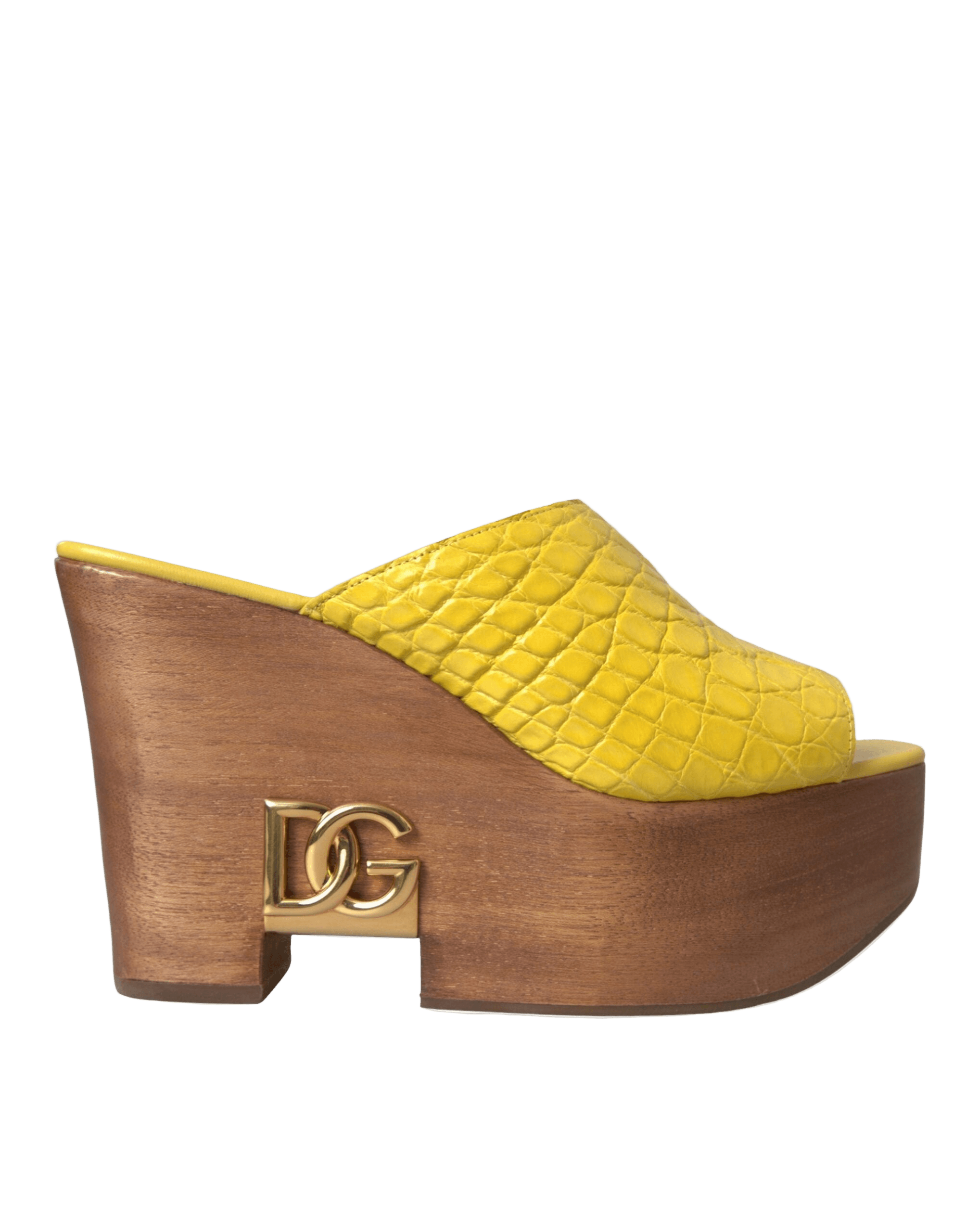 Dolce & Gabbana Yellow Leather Wood Mule Wedge Slides Shoes Glam Steals