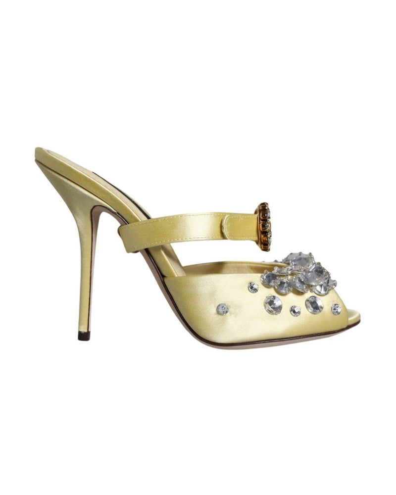 Dolce & Gabbana Yellow Mary Janes Satin Crystal Sandals Shoes Heels