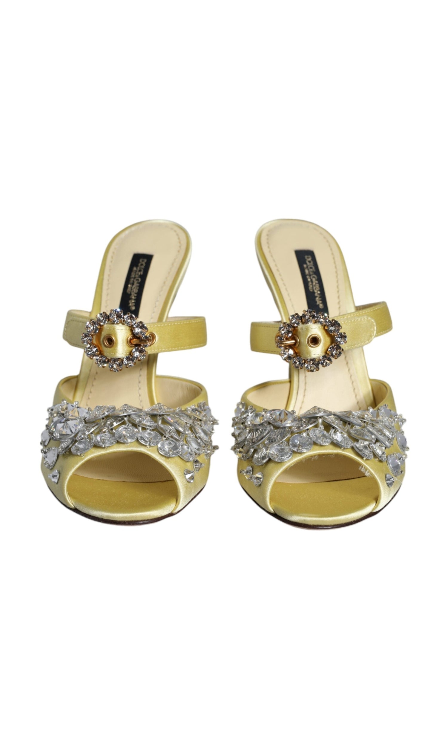 Dolce & Gabbana Yellow Mary Janes Satin Crystal Sandals Shoes Glam Steals
