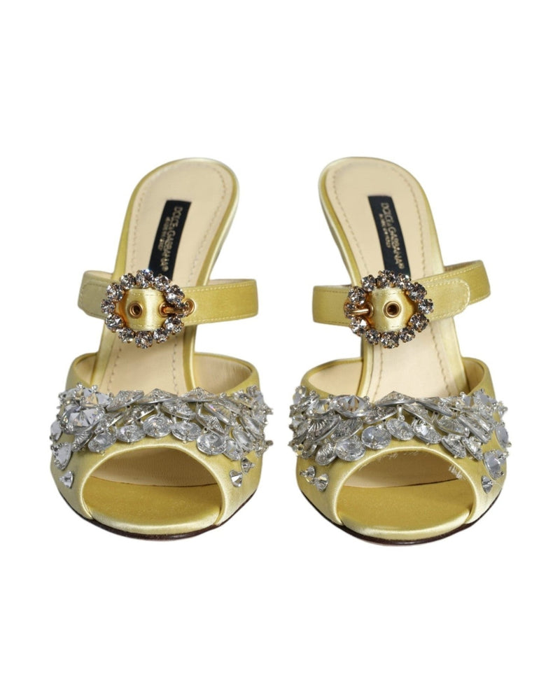 Dolce & Gabbana Yellow Mary Janes Satin Crystal Sandals Shoes Glam Steals