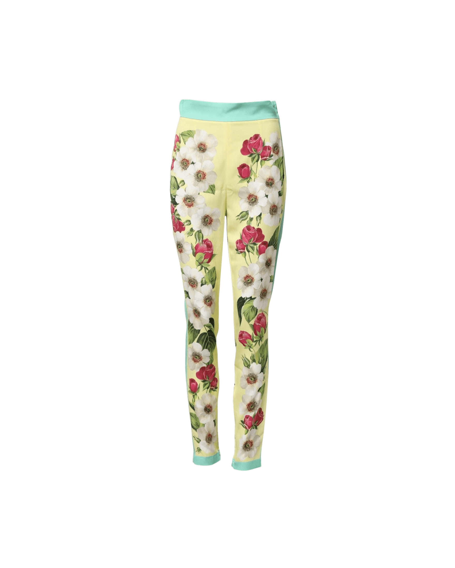 Dolce & Gabbana Yellow Silk Floral Leggings Pant Glam Steals