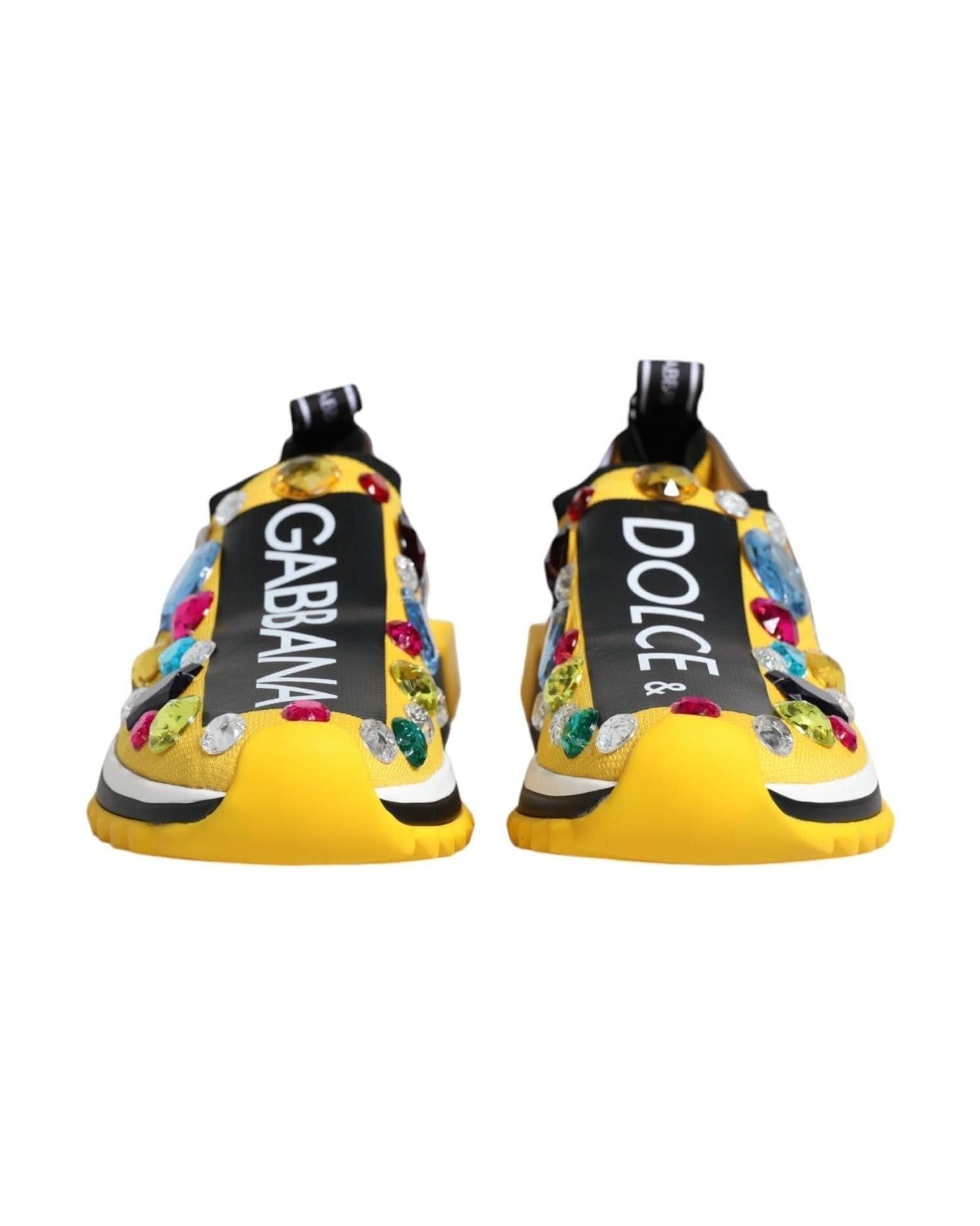 Dolce & Gabbana Yellow Sorrento Crystals Low Top Sneakers Shoes Sneakers