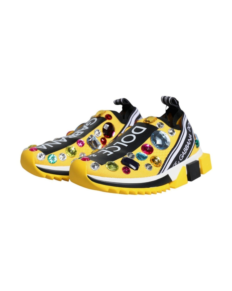 Dolce & Gabbana Yellow Sorrento Crystals Low Top Sneakers Shoes Sneakers
