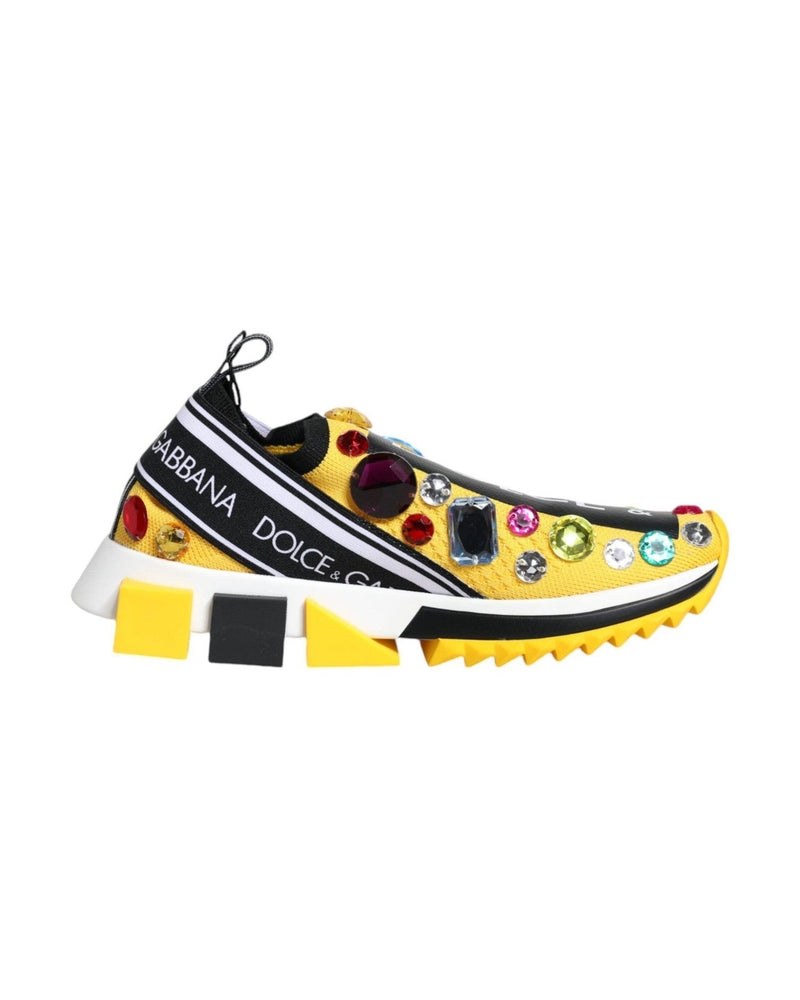 Dolce & Gabbana Yellow Sorrento Crystals Low Top Sneakers Shoes Glam Steals