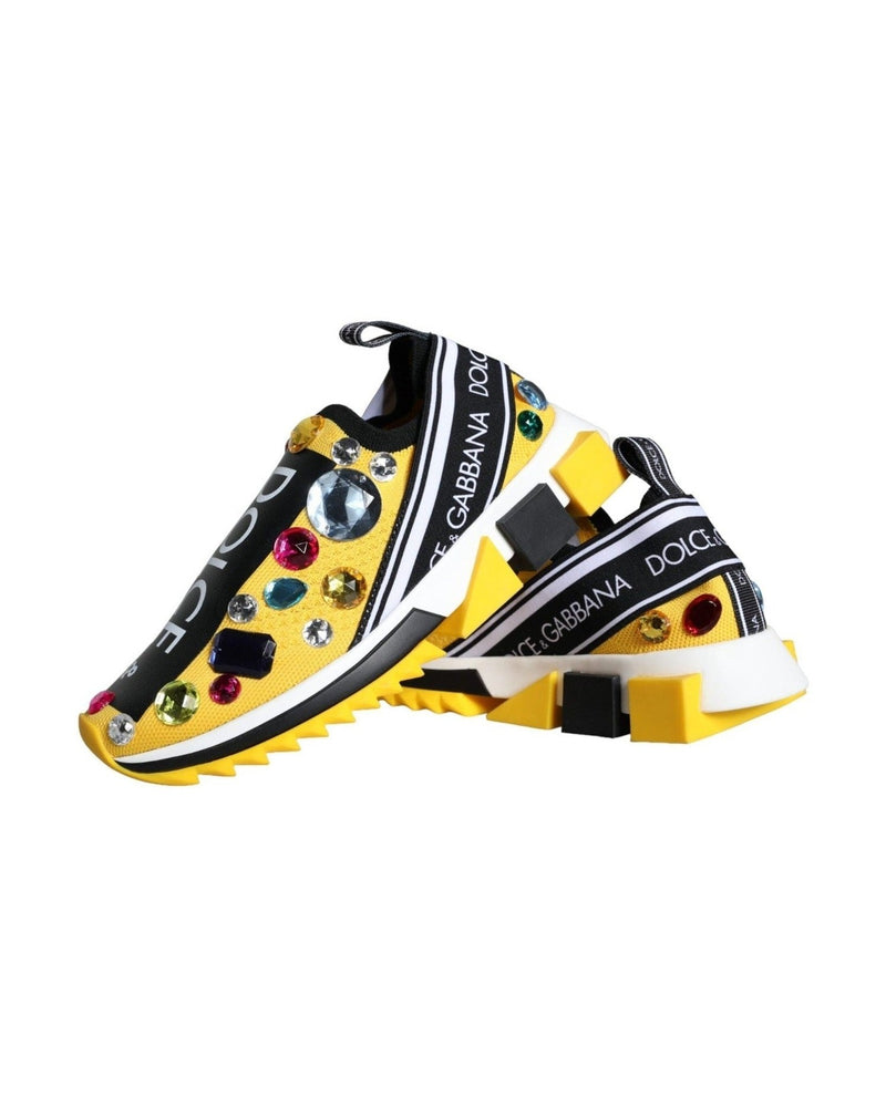 Dolce & Gabbana Yellow Sorrento Crystals Sneakers Womens Shoes Sneakers