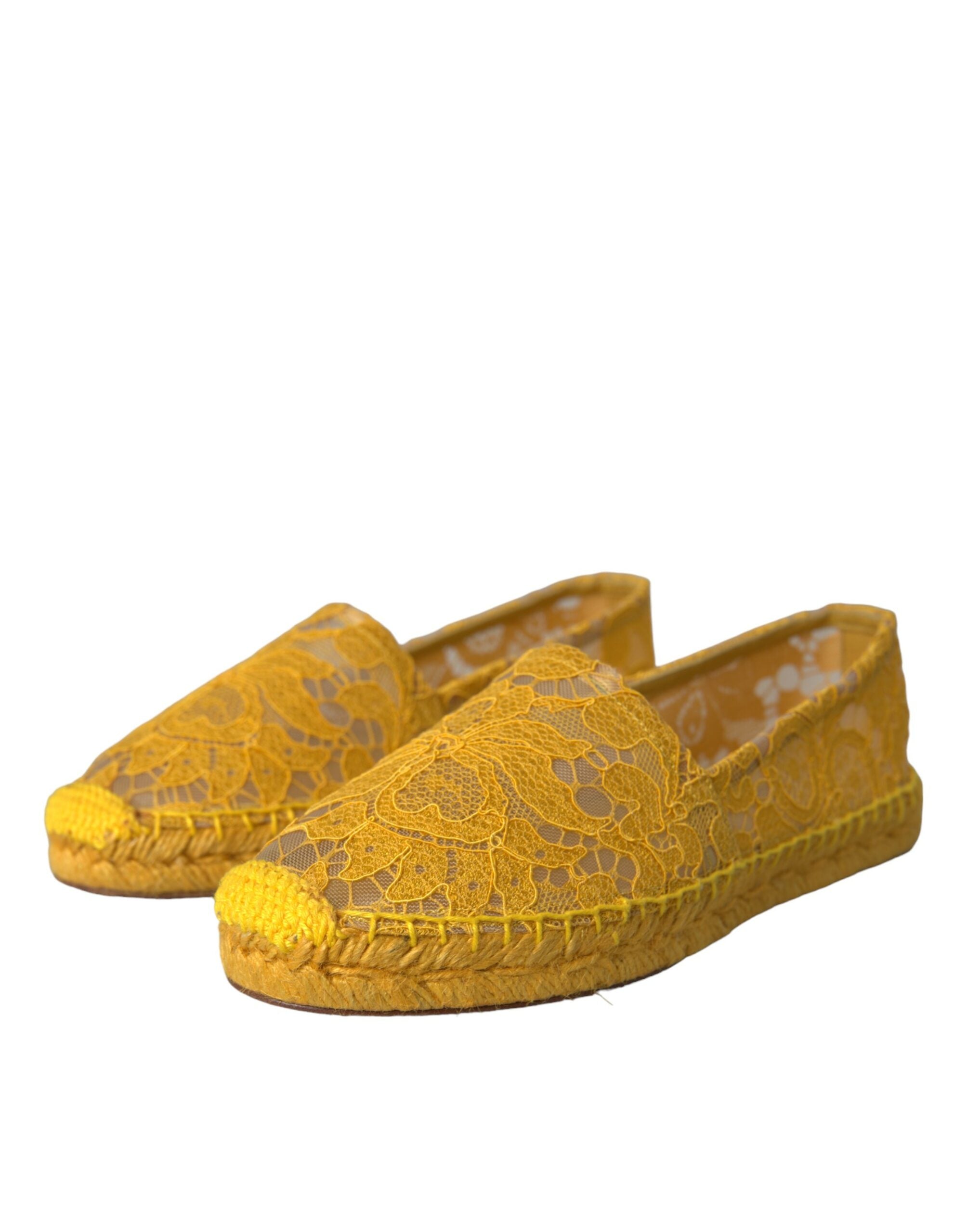 Dolce & Gabbana Yellow Taormina Lace Espadrille Loafers Flats Shoes Glam Steals