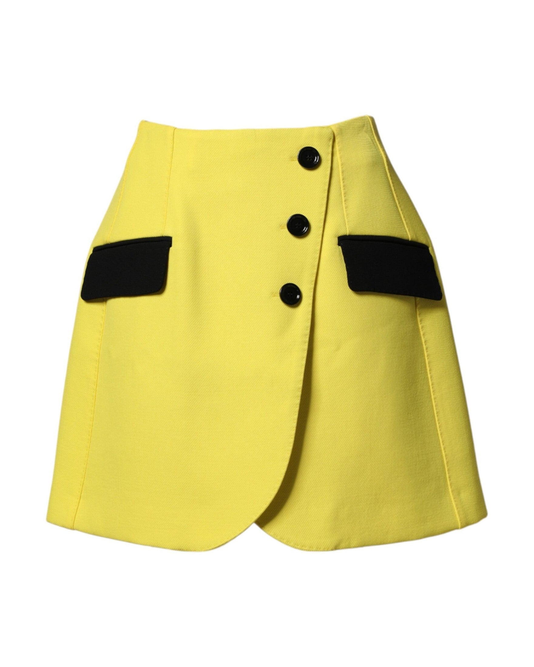 Dolce & Gabbana Yellow Wool Buttoned High Waist Mini Skirt Glam Steals