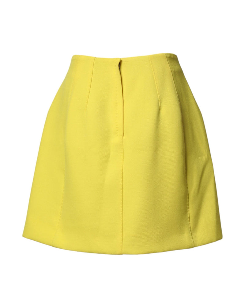 Dolce & Gabbana Yellow Wool Buttoned High Waist Mini Skirt Glam Steals