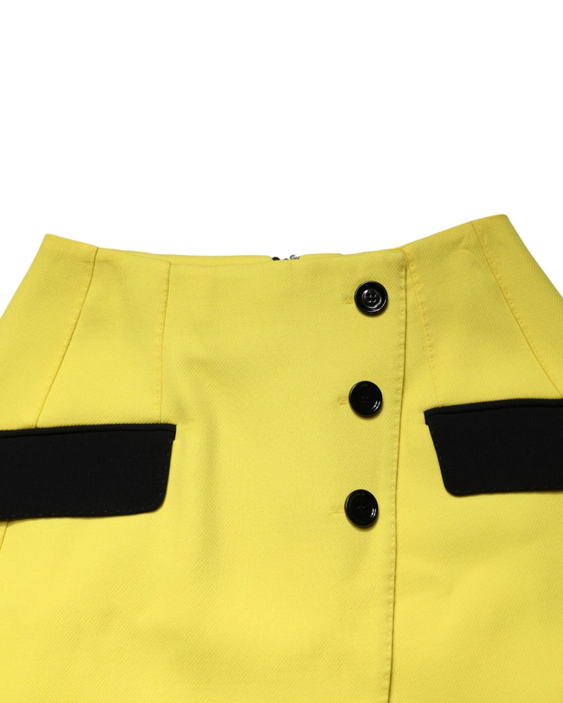 Dolce & Gabbana Yellow Wool Buttoned High Waist Mini Skirt Glam Steals