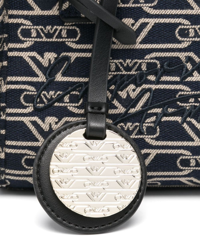 Emporio Armani Canvas Small Tote Bag in All Over Monogram Jacquard Glam Steals