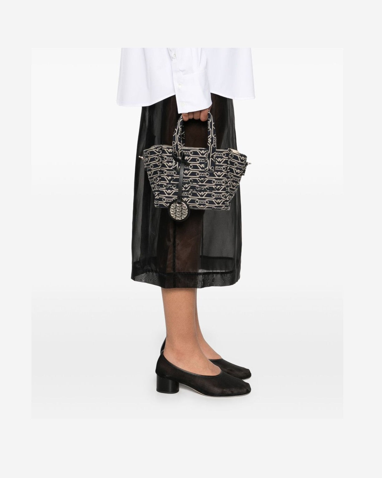 Emporio Armani Canvas Small Tote Bag in All Over Monogram Jacquard Glam Steals