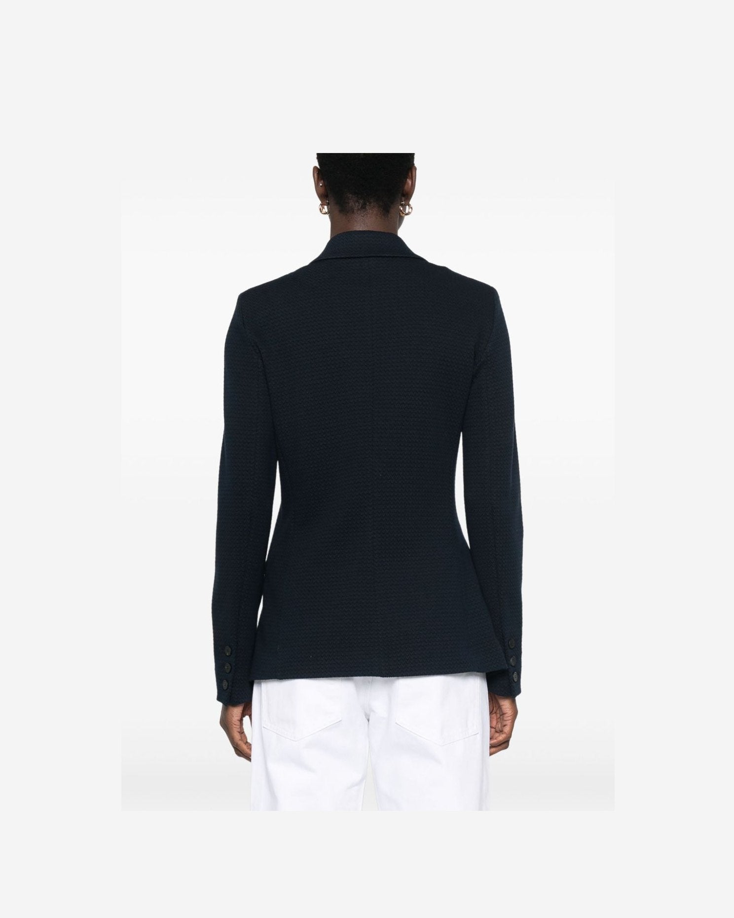 Emporio Armani Jersey Icon Single Breasted Blazer in An Embossed Jacquard Knit Glam Steals
