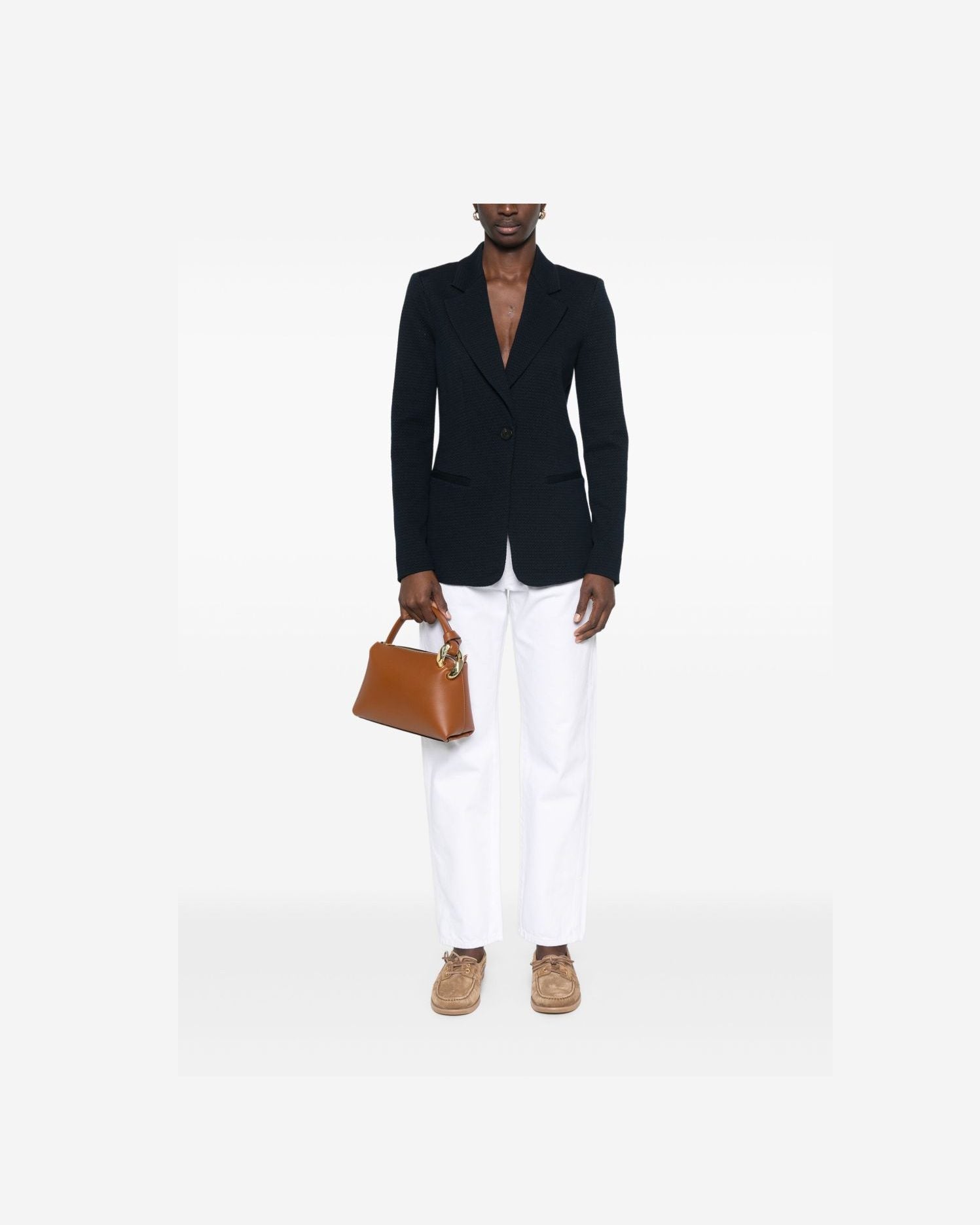 Emporio Armani Jersey Icon Single Breasted Blazer in An Embossed Jacquard Knit Glam Steals