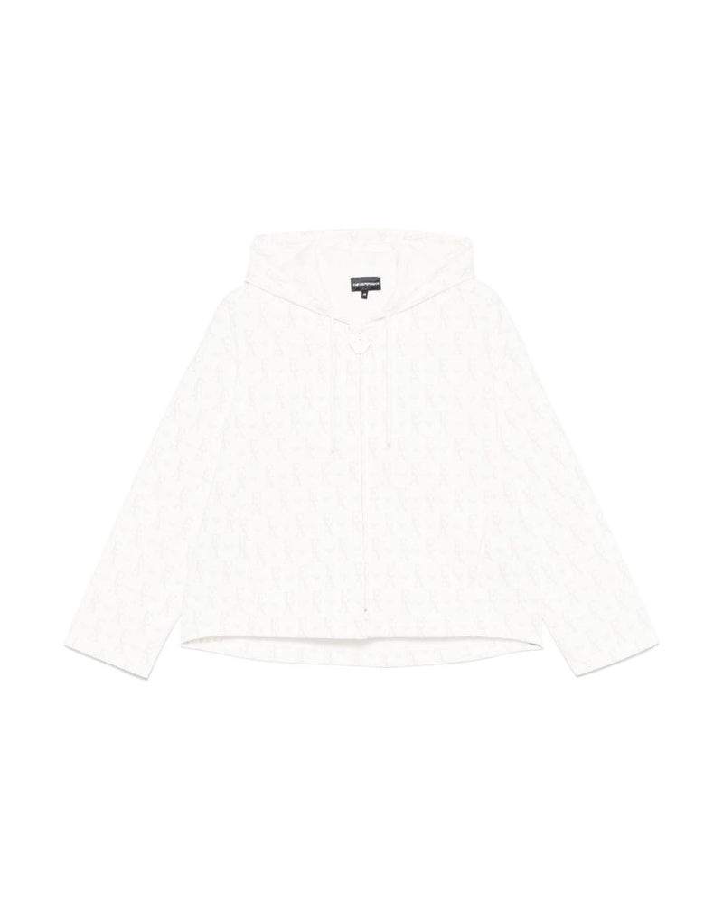 Emporio Armani Jersey Zip Up Hoodie in Double with All Over Lettering Glam Steals