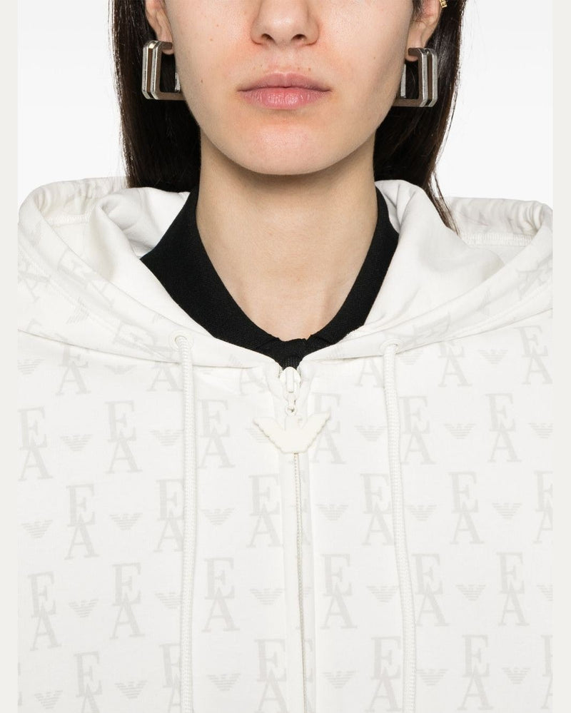 Emporio Armani Jersey Zip Up Hoodie in Double with All Over Lettering Glam Steals