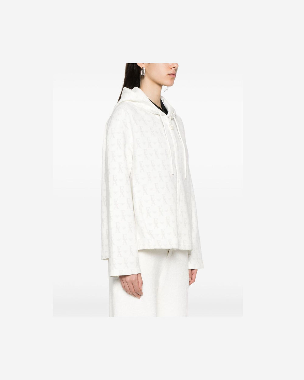 Emporio Armani Jersey Zip Up Hoodie in Double with All Over Lettering Glam Steals