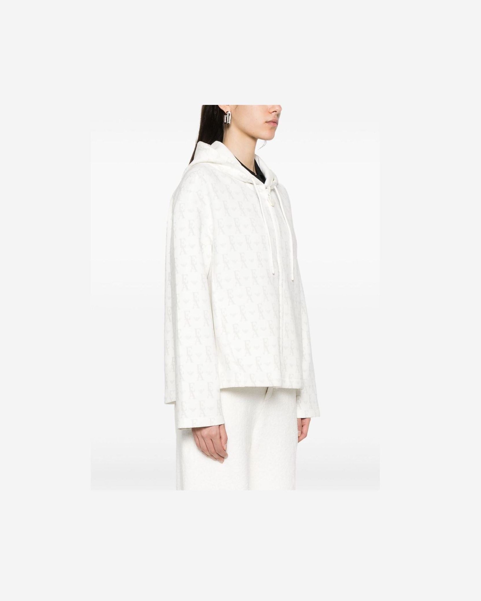 Emporio Armani Jersey Zip Up Hoodie in Double with All Over Lettering Glam Steals
