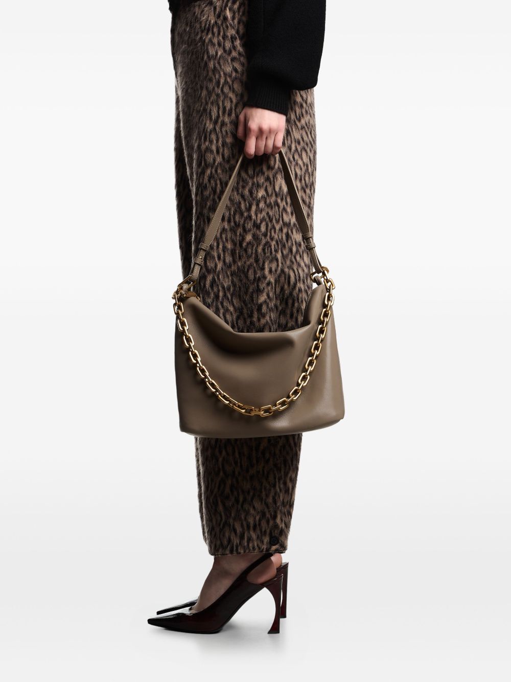 Emporio Armani Leather Medium Hobo Bag with Chain Glam Steals