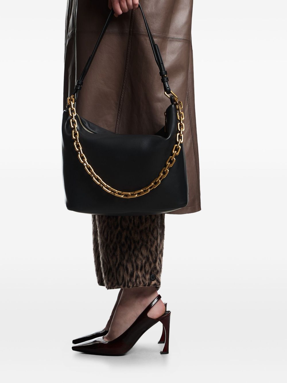 Emporio Armani Leather Medium Hobo Bag with Chain Glam Steals