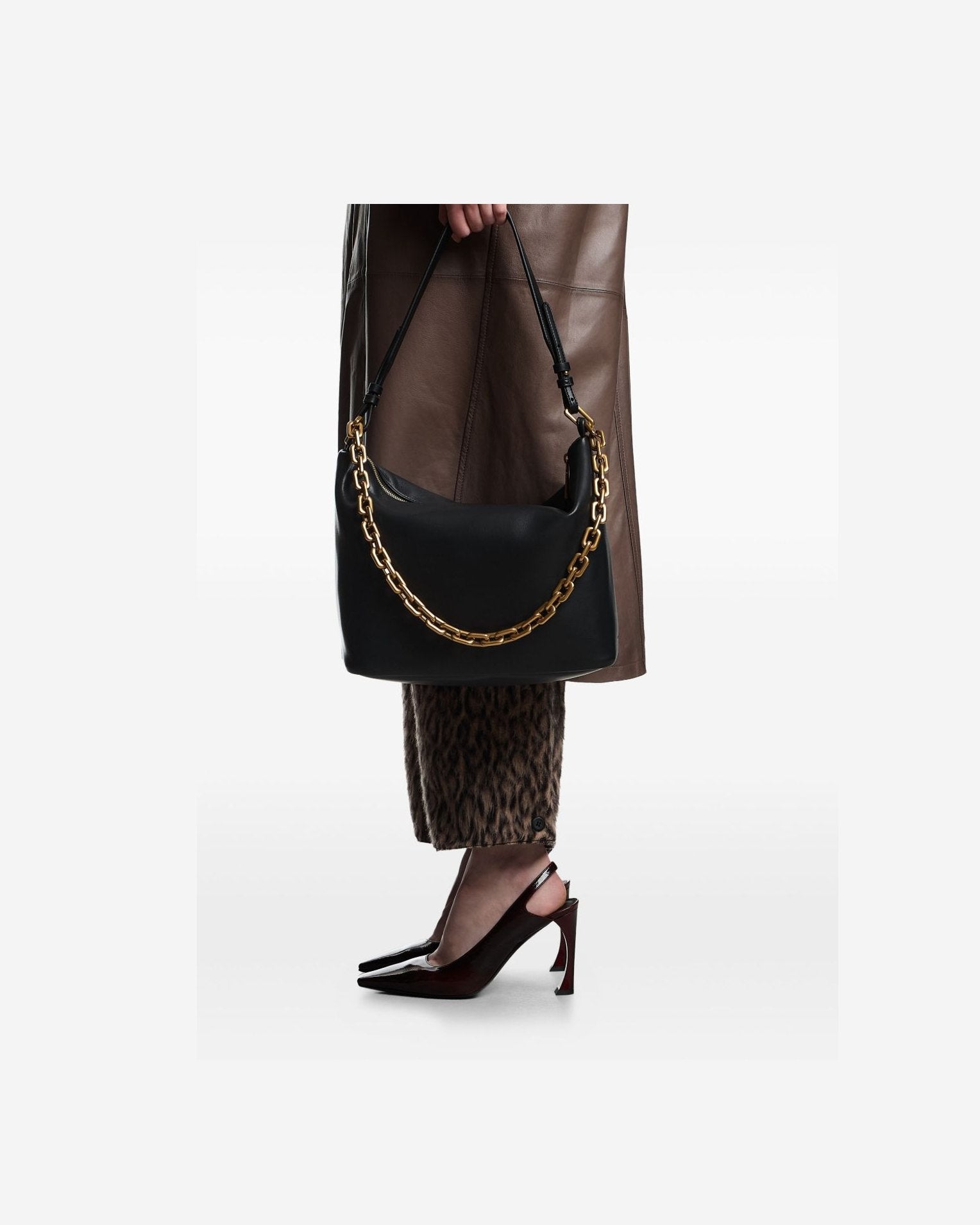 Emporio Armani Leather Medium Hobo Bag with Chain Glam Steals