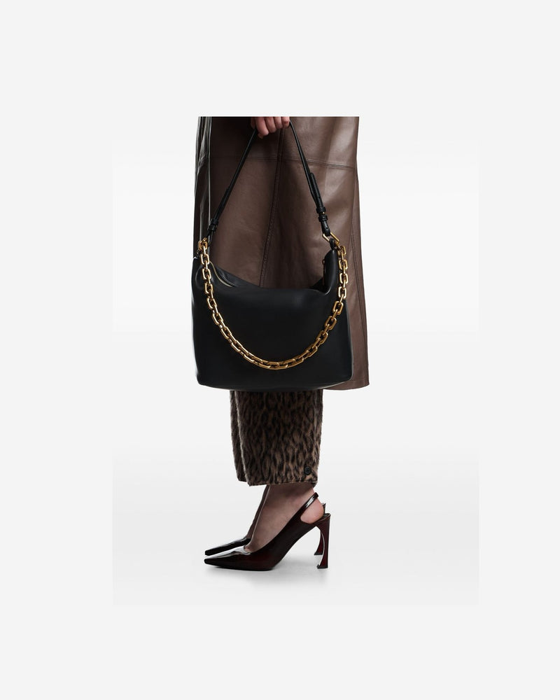 Emporio Armani Leather Medium Hobo Bag with Chain Glam Steals