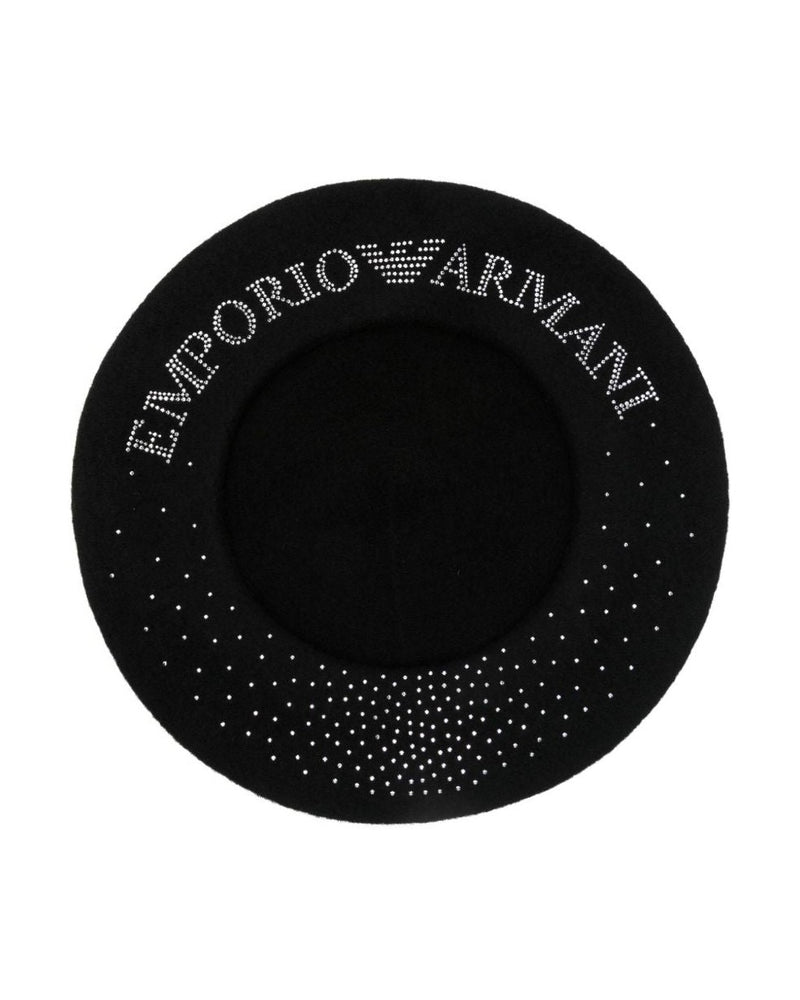 Emporio Armani Wool Beret with Micro Studded Logo Glam Steals