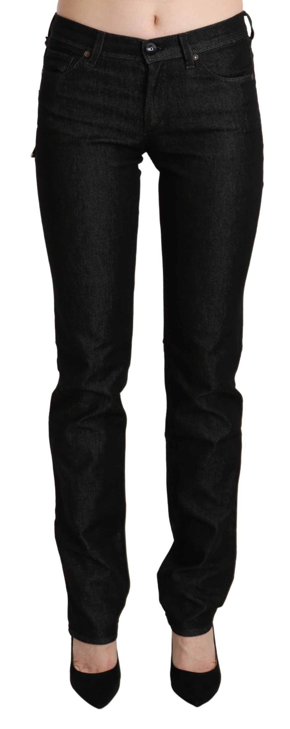 Ermanno Scervino Black Denim Mid Waist Skinny Slim Trouser Glam Steals